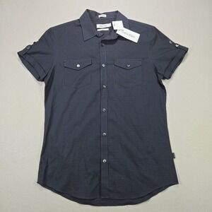 Calvin Klein Shirt Button Down Slim Fit Micro Check Black Mens Small 40X1973